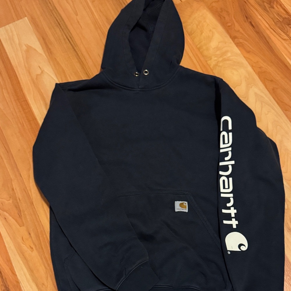 Carhartt Men's Dark Blue Hoodie with White Logo